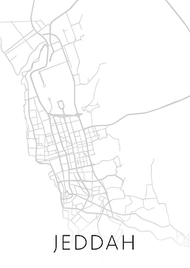Jeddah City BW Map Art