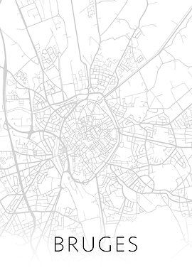 Bruges Belgium BW Map Art