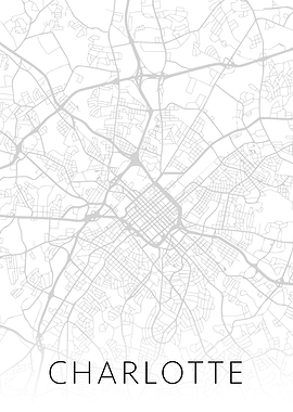 Charlotte NC BW Map Art