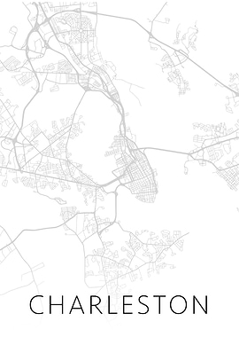 Charleston City BW Map Art