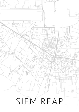 Siem Reap City Map BW Art