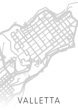 Valletta Spain City Map BW