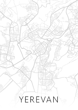 Yerevan City Map BW Art