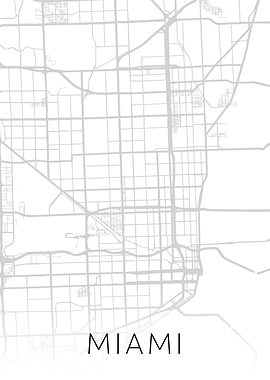 Miami Florida City Map BW