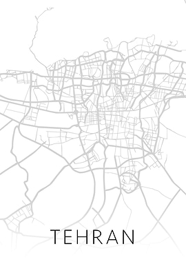 Tehran Iran City Map BW