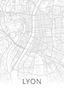 Lyon France City Map BW