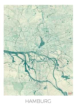 Hamburg Map Blue