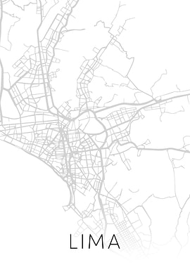 Lima Peru City Map BW