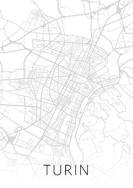 Turin Italy City Map BW