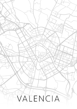 Valencia Spain City Map BW