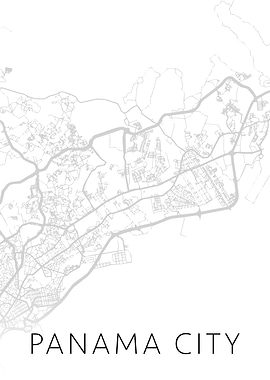 Panama City Map BW Art