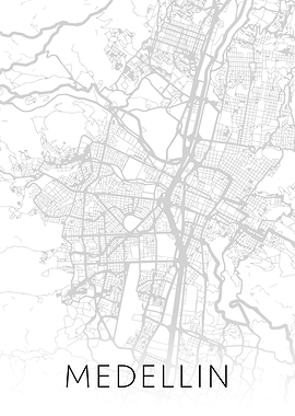 Medellin City Map BW Art