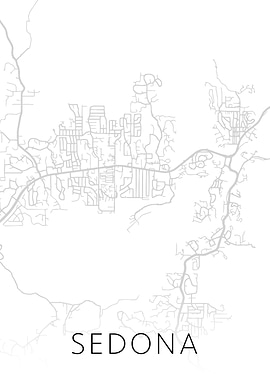 Sedona City Map BW Art