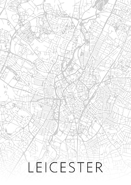 Leicester City Map BW Art