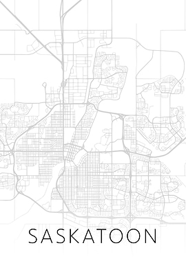 Saskatoon City Map BW Art