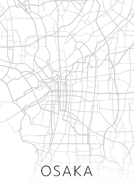 Osaka Japan City Map BW