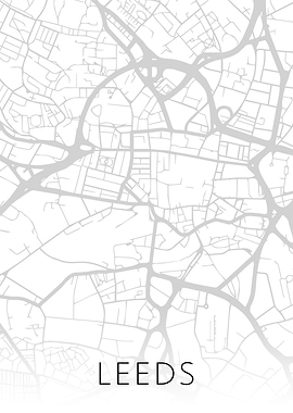 Leeds England City Map BW