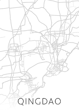 Qingdao China City Map BW
