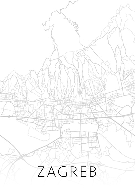 Zagreb City Map BW Art