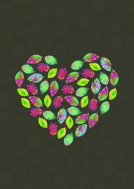 Neon Autumn Leaf Heart