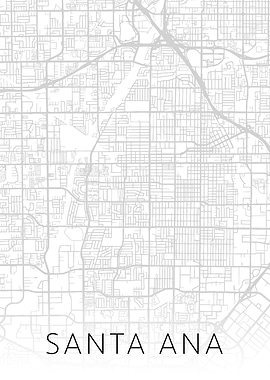 Santa Ana City Map BW Art