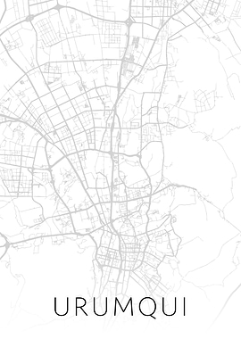 Urumqui China City Map BW