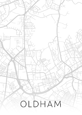Oldham England City Map BW