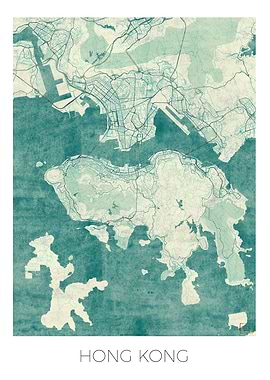 Hong Kong Map Blue