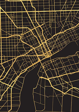 Detroit Map Michigan Gold