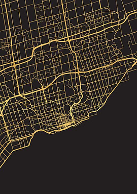 Toronto Map Canada Gold