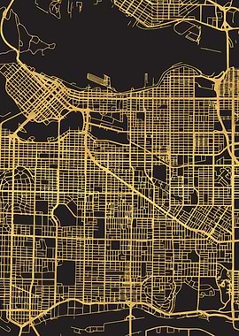 Vancouver Map Canada Gold