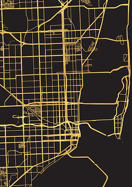 Miami Florida Map Gold