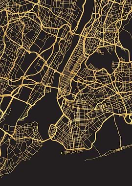 New York Map City Gold