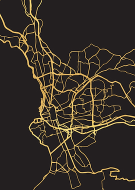 Marseille Map France Gold