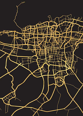 Tehran Map Iran Gold