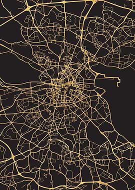 Dublin Map Ireland Gold