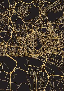 Hamburg Map Germany Gold