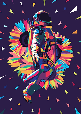 Astronaut and sunflowers