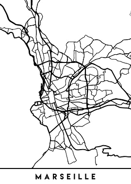 Marseille Map France Black