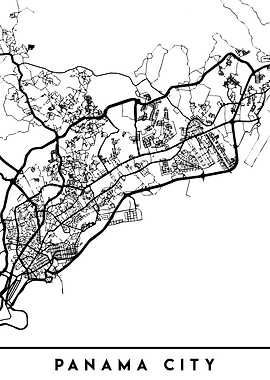 Panama Map City Black