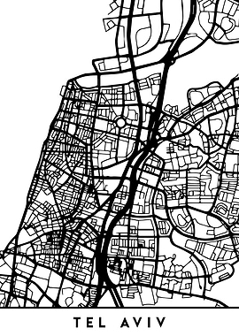 Tel Aviv Map Israel Black