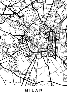Milan Italy Map Black