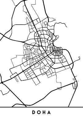 Doha Map Qatar Black