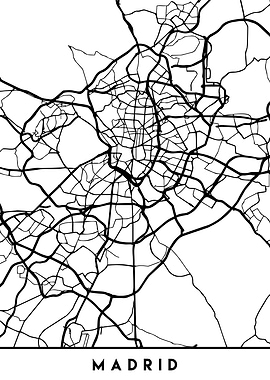 Madrid Map Spain Black