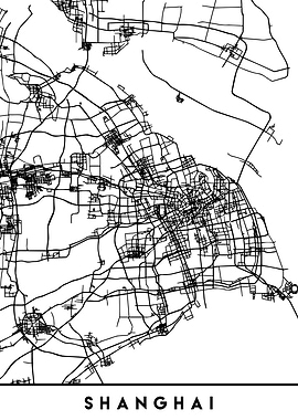 Shanghai Map China Black