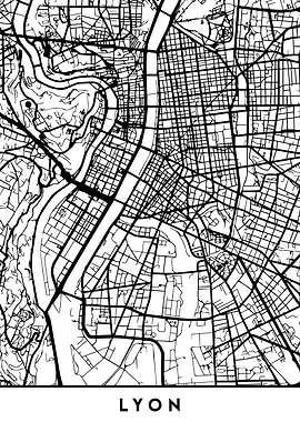 Lyon France Map Black