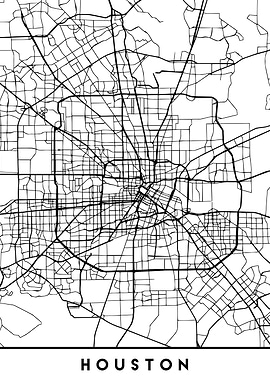 Houston Map Texas Black