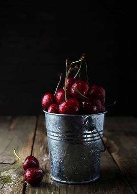 Fresh cherry in a bucket