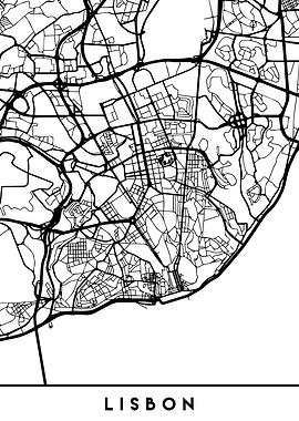Lisbon Map Portugal Black