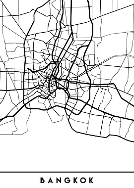 Bangkok Map Thailand Black